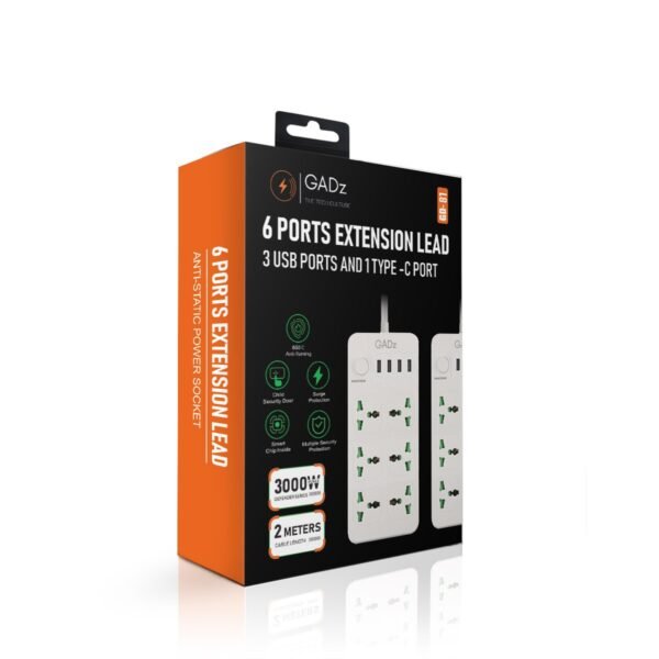 Gadz 6 Ports Extension Lead (3 USB Ports & 1 Type - C Port) - Image 7