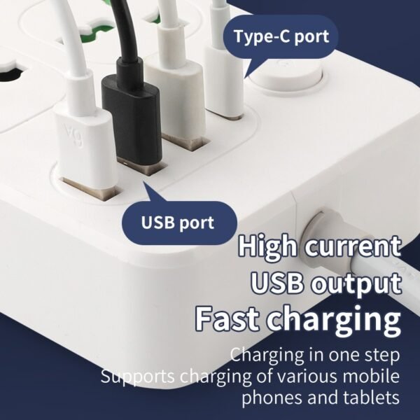 Gadz 6 Ports Extension Lead (3 USB Ports & 1 Type - C Port) - Image 3