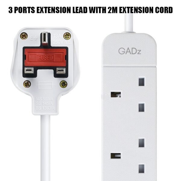 Gadz 3 Ports Extension Lead (2M) - Image 2